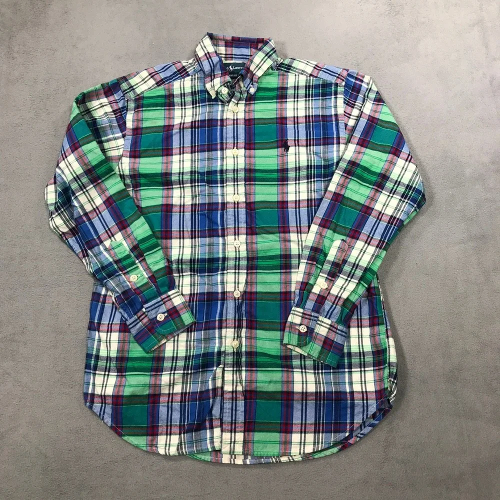 Ralph Lauren Button Down Shirt Kids Boys M 10-12 Multi Color Plaid Long Sleeve